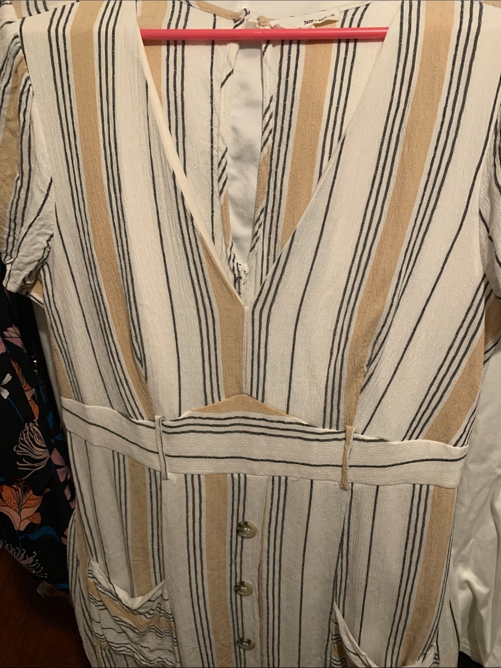 June & Hudson Elyza Stripe Front Pocket Dress - Khaki